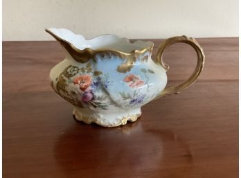 Limoges France L.S.O.S. Creamer Flowers With Gold