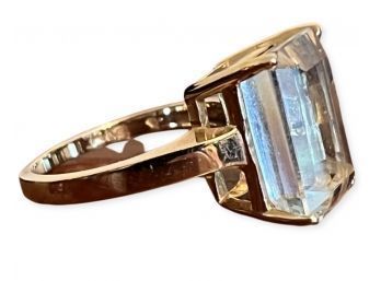 Aquamarine Emerald Cut Ring In 14K Gold Size 6/7