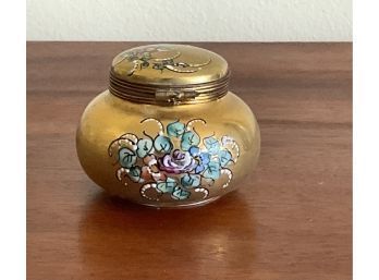 Limoges Frame Peint Main Round Gold With Flowers Trinket Box