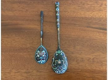 Two Vintage Gustay Klinger Russian Enamel Spoons