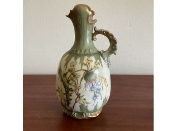 Vintage Turn-teplitz Bohemia Green Painted Vase Pitcher