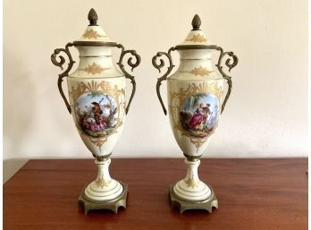 Pair Of French 19th Century Hand Painted Vases