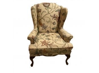 Queen Anne Style Crewelwork Upholstered Wingback Chair