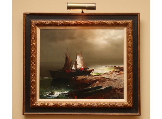 Artur Upelniek (1911 - 1994)  Ship In The Night  Oil On Canvas