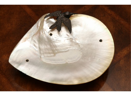 Mother Of Pearl Scalloped Dish With Bird