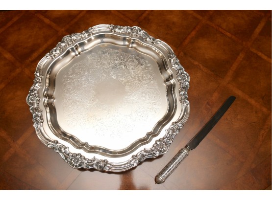 Silver Plate Platter And Serving Knife