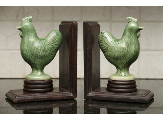 Green Rooster Bookends