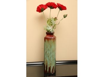 Drip Glaze Tall Vase With Faux Flowers
