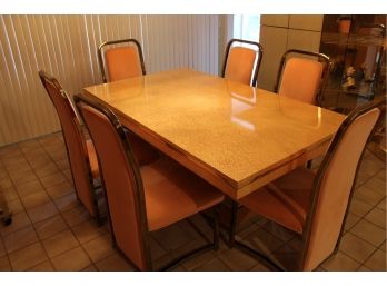 Set Of 6 Alain Delon Style Chairs With Vintage Laminate Dining Table