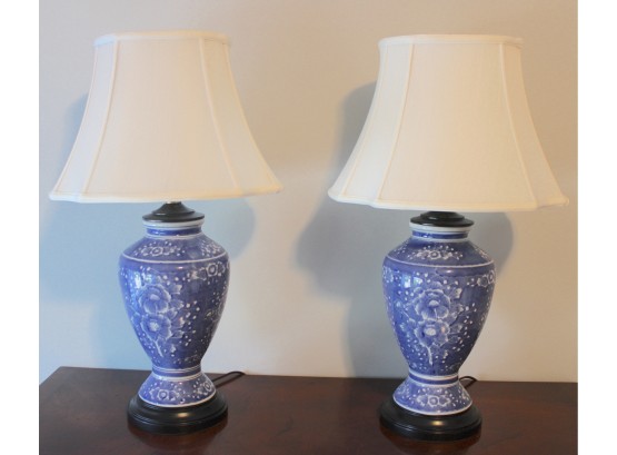 Pair Of Blue And White Porcelain Table Lamps