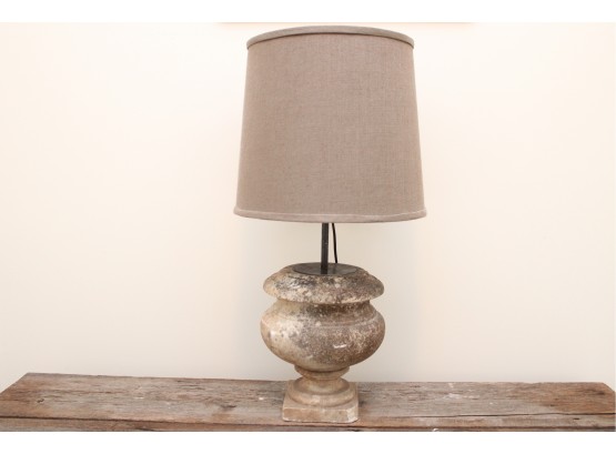 Antiqued Stone Table Lamp With Linen Shade