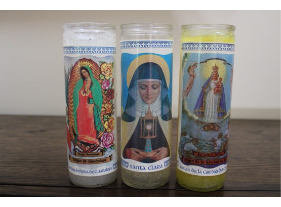 Trio Of Jesus Glass Globe Candles