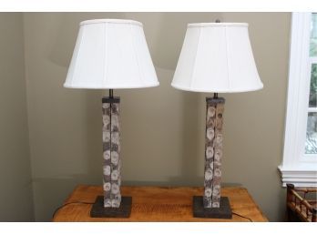 Farmhouse Wood And Brass Table Lamps With Shades