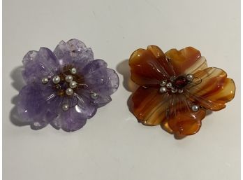Amethyst And Carnelian Vintage Brooches