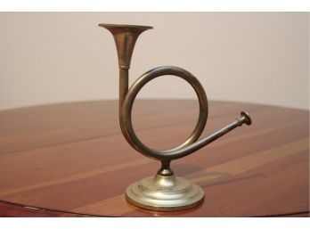 Vintage French Horn Shaped Brass Candle Holder