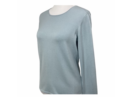 Sutton Studio Exclusively For Bloomingdales Light Blue Crew-neck Silk Sweater Size L