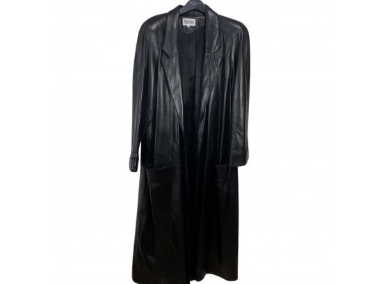 Maxima Long Black Leather Trench Coat Size Large