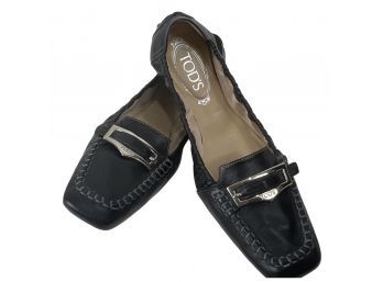 Tods Black Leather Ballet Flats Shoes Size 10