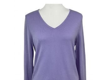 Sutton Studio For Bloomingdales Lavender V-Neck Merino Wool Sweater Size L