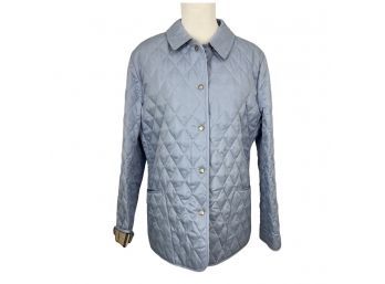 Burberry London Sky Blue Nova Check Diamond Quilted Jacket Size L New With Tags