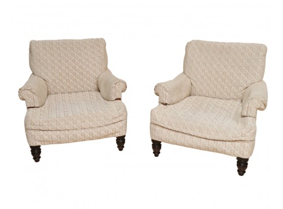Pair Of Cream & Beige Club Chairs (See Description)