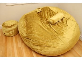 Lovesac Oversized Golden Bean Bag With Foot Rest & Bolster Pillow Paid $1500