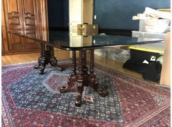 Victorian Dual Pedestal Base Dining Table With Glass Top