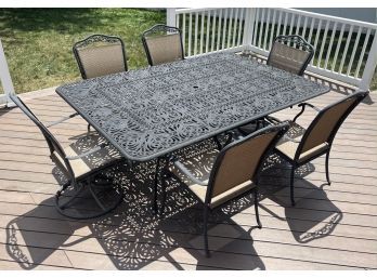 Cast Aluminum Patio Table With Set Of 6 Agio Chairs
