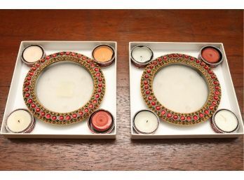 Two Z Gallerie Candle Plates With Candles