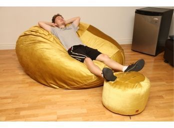 Lovesac Oversized Golden Bean Bag With Foot Rest Paid $1500