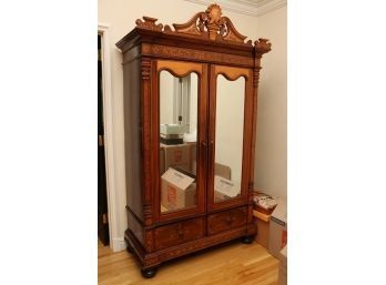 Spectacular French Marquetry Mirrored Two Door Armoire Cabinet
