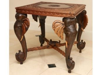 Stunning Antique Anglo Indian Elephant Carved Table For Restoration