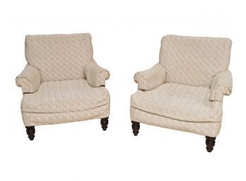 Pair Of Cream & Beige Club Chairs (See Description)