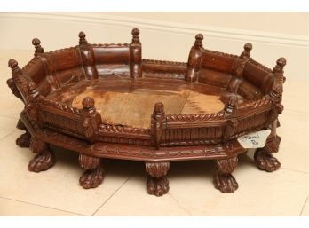 Ornate Carved Luxury Round Wooden Cat Dog Pet Bed