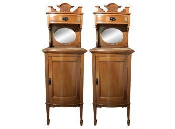 Pair Of Antique Mirrored Commode Cabinets