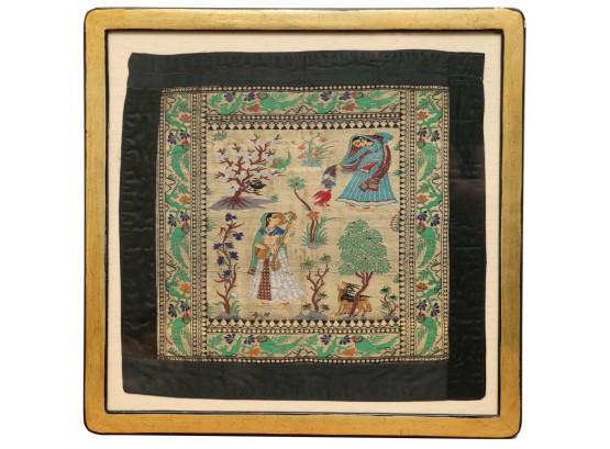 Hand Embroidered Indian Tapestry Framed