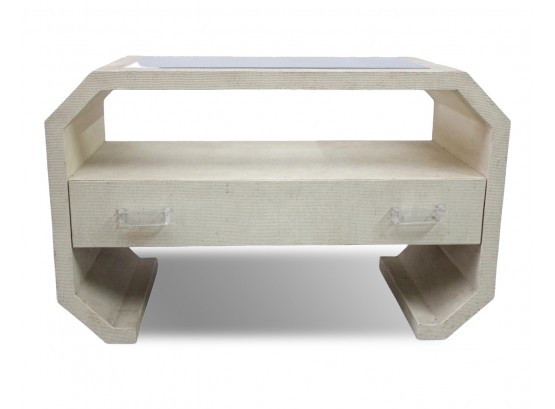 Modern Textured Console Table With Glass Top & Lucite Handles