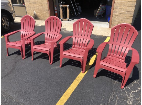 Set Of 4 Red Adams Resin Plastic Adirondack Chairs