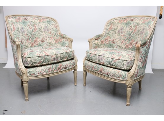 Pair Of Carved French Bergere Louis XV Side Chairs