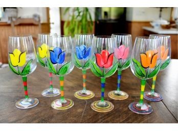 Set Of 8 Godinger Hand Painted Wine Glasses Lot 2