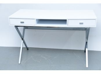 White High Gloss Desk On Criss Cross Chrome Legs