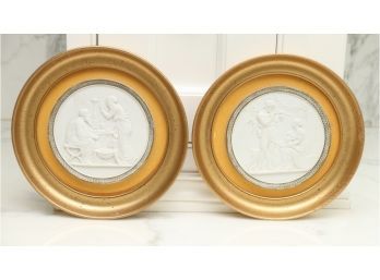 Pair Of Gold And White Wall Hangings