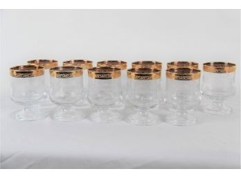 Set Of 11 Etched Glasses With Gold Trim