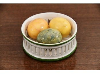 3 Polished Marble Eggs In Pierced Dish