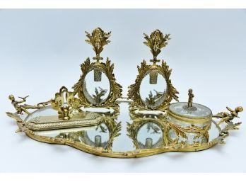 Antique Ormolu Brass Dresser Set With Tray