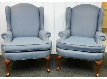 Custom Upholstered Hickory Fry Queen Ann Side Wingback Side Chairs