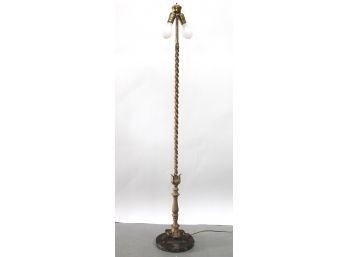 Vintage Clawfoot Gold Painted Floor Lamp On Marble Base
