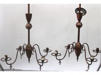 Pair Of Four Light Bronze Hanging Light Fixtures