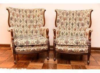 Pair Of Custom Upholstered Goose Arm Side Chairs