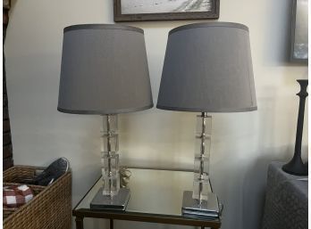 Lucite And Polished Chrome Base Table Lamps